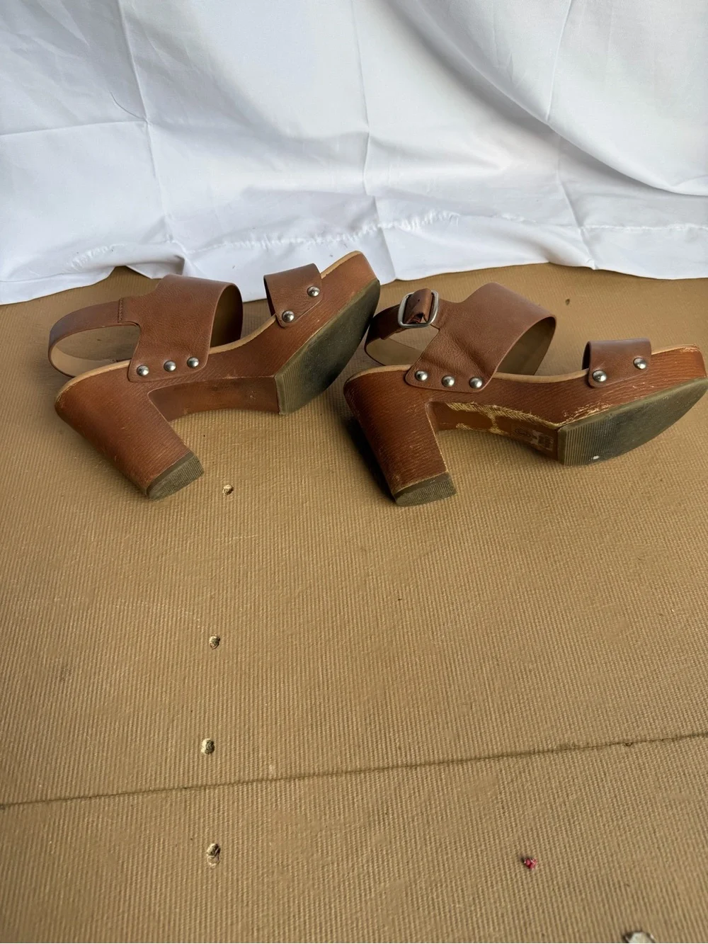 Women's Brown Platform Leather Sandal Heels